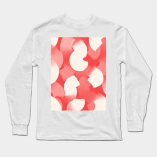 Coral and White, Abstract Wide Brush Stroke Style Long Sleeve T-Shirt